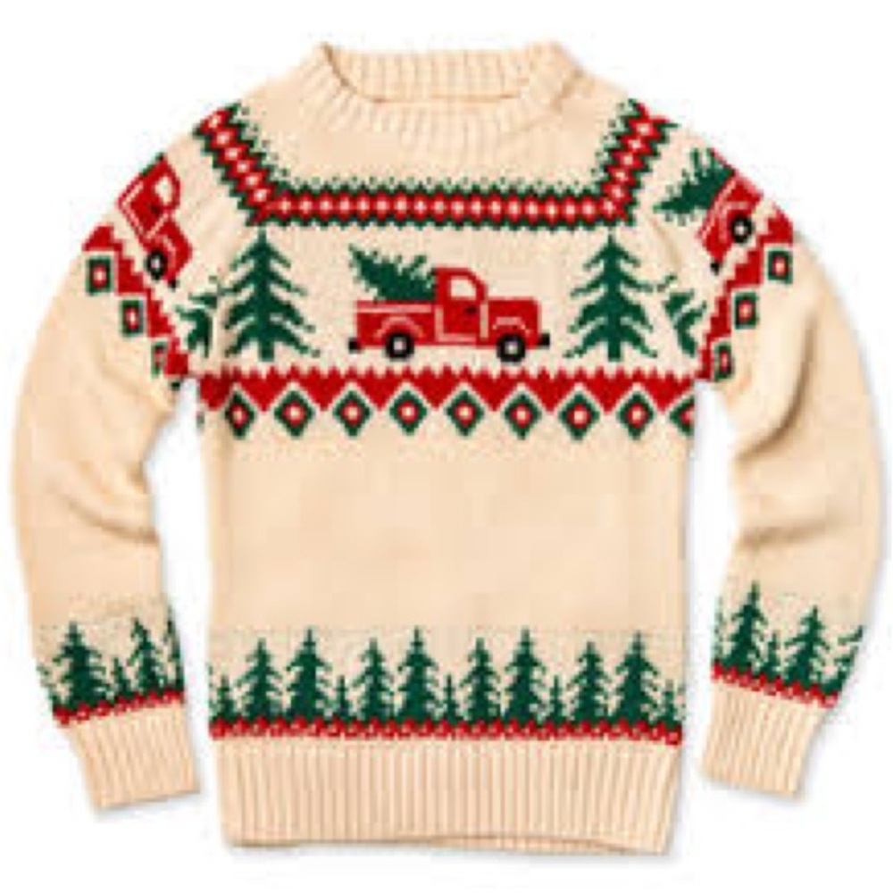 Kiel James Patrick Cream Sweater with Red and Green Design